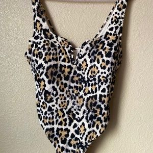 NWT Leopard Print One Piece Swim/Bodysuit - Size Large